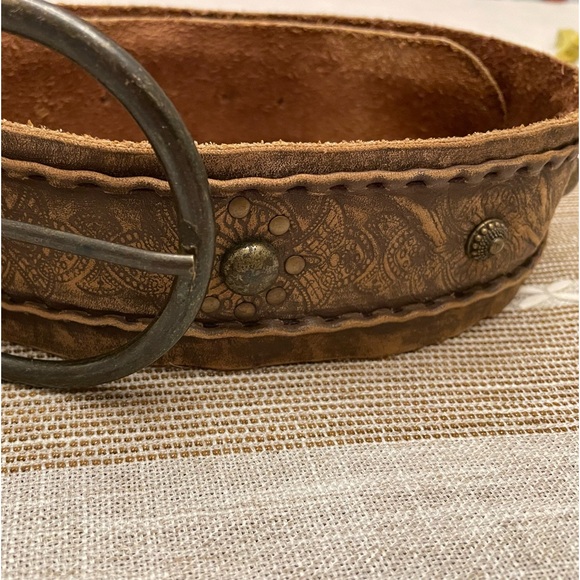 Fossil Accessories - Fossil Brown Embossed Leather Belt with Round Brass Buckle
